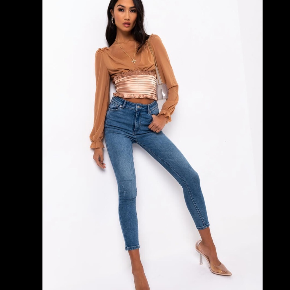 Satin Mesh Corset Top Caramel Brown
